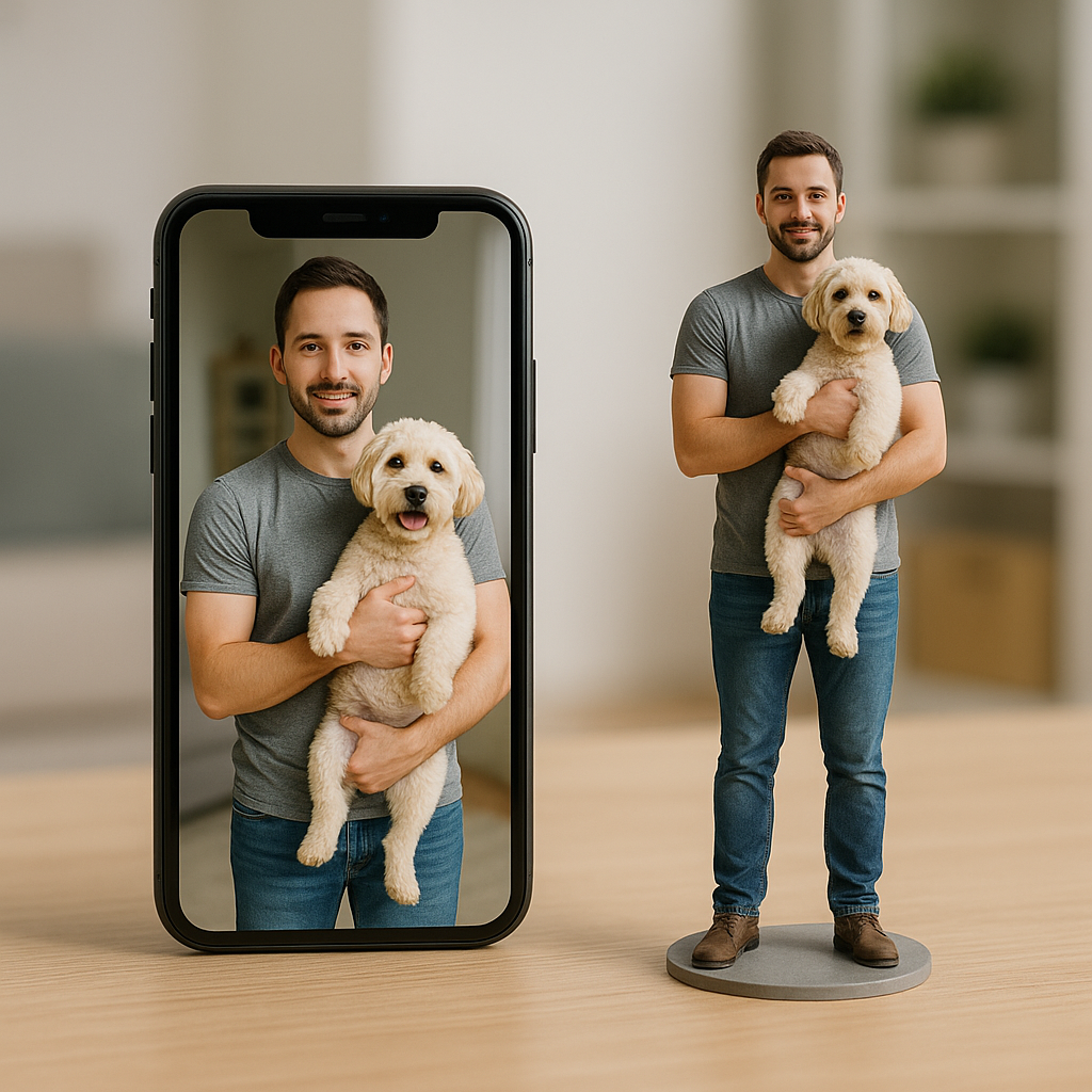 3D Italia Statua  Personalizzata - Persona e Cane Miniatura Realistica